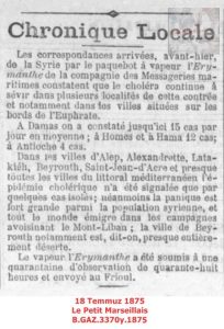 İskenderun ve Antakya’da Kolera-18 Temmuz 1875-Le Petit Marseillais/Cholera in Alexandretta and Antioch — 18 July 1875 — Le Petit Marseillais