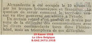 İskenderun’un İşgali-19 Kasım 1918-La Libre Belgique/The Occupation of Alexandretta — 19 November 1918 — La Libre Belgique