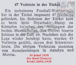 Diyarbakır-Hatay Maçında Olaylar-24 Şubat 1970-Der Bund (İsviçre)/Incidents During the Diyarbakır–Hatay Match — 24 February 1970