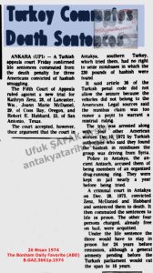 Türkiye Ölüm Cezalarını Müebbete Çevirdi (Antakya Üçlüsü)-26 Nisan 1974-The Bonham Daily Favorite (ABD)/Turkey Commutes Death Sentences – 26 April 1974