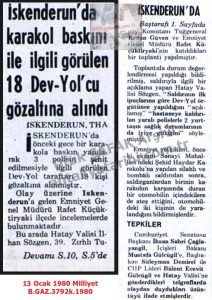 İskenderun’da Polis Karakoluna Saldırı Yapna Failler Yakalandı-19 Ocak 1980-Milliyet/Perpetrators of the Attack on a Police Station in İskenderun Captured — 19 January 1980