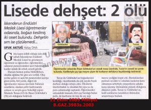 İskenderun’da Lisede Cinayet-21 Ekim 2003-Milliyet/Murder at a High School in İskenderun – 21 October 2003 – Milliyet