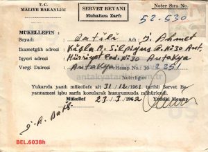 Servet Beyanı Zarfı 1962