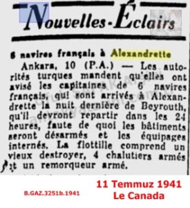 İskenderun’daki Fransız Gemileri/8 Navires Français à Alexandrette, Le Canada 11 Tem 1941