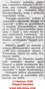 Fransa’nın Türkiye İle Anlaşma Durumu 17 Haziran 1938 Telegraf Gazetesi/“The State of France’s Agreement with Turkey – Telgraf Newspaper, 17 June 1938”