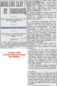 Müslümanlar Binlerce Kişiyi Öldürdü/Moslems Slay By Thousands, Lewiston Morning Tribune 21 Nis 1909/21.04.1909