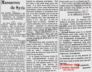 Suriye Katliamları, Akbes Ermenileri/Syrian Massacres/Akbez Armenians, L’Action Sociale 26 Haz 1909/26.06.1909