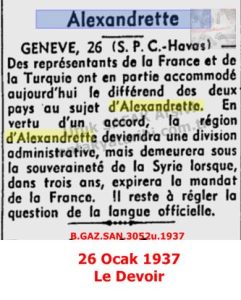 Alexandrette, Le Devoir, 26 Ocak 1937/26.01.1937
