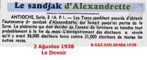 Alexandrette Sancağı La Devor, 3 Ağustos 1938/03.08.1938