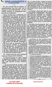 ALexandrette’ın İngiltere’ye Bırakılması. Fransız Gazetesi L’abeille de la Nouvelle’nin Haberi 31 Aralık 1878