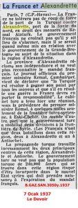 Fransa ve Alexandrette/France and Alexandrette, Le Devoir, 7 Ocak 1937/07.01.1937