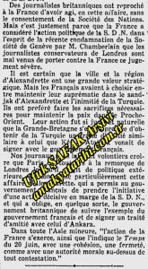 Kanada’da Fransızca Yayınlanan Le Canada Gazetesi. 7 Temmuz 1938. İskenderun Sancağındaki Fransız Politikaları’nı Anlatan Yazı/Le Canada Newspaper Published in French in Canada. 7 July 1938. Article Explaining French Policies in the Sanjak of Alexandrette