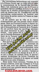 Kanada’da Fransızca Yayınlanan Le Canada Gazetesi. 7 Temmuz 1938. İskenderun Sancağındaki Fransız Politikaları’nı Anlatan Yazı/Le Canada Newspaper Published in French in Canada. 7 July 1938. Article Explaining French Policies in the Sanjak of Alexandrette