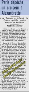 Paris İskenderun’a bir kruvazör gönderiyor/Paris is sending a cruiser to Iskenderun, Le Canada, 5 Nisan 1939, 05.04.1939