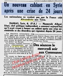 İskenderun Sancağı’nın Türkiye’ye İlhakı La Patrie Gazetesi 5 Nisan 1939