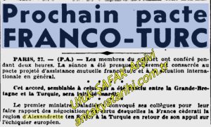 Fransa-Türkiye Paktı/Prochain pacte FRANCO-TURC, La Patrie, 28 Mayıs 1939, 28.05.1939