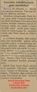 İskenderun Sancağında Olaylar ve Zeki Arsuzi-2 Eylül 1937 Cumhuriyet Gazetesi/Events in the Sanjak of Alexandretta and Zeki Arsuzi — Cumhuriyet Newspaper, 2 September 1937