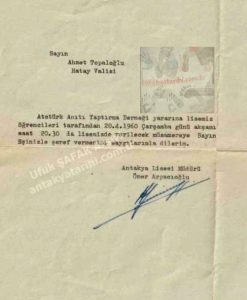 Atatürk Anıtı Yaptırma Derneği Davetiye