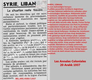 Zeki Arsuzi’nin Tutuklanması-Les Annales Coloniales 20 Aralık 1937