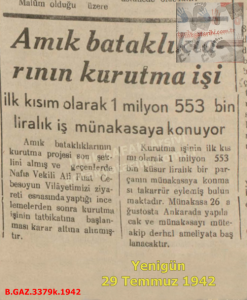 Amik Gölünün Kurutulması – Yenigün – 29 Temmuz 1942