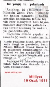 Antakya’da Komünist Hakim-19 Ocak 1951 Milliyet/Communist Judge in Antakya – January 19, 1951 Milliyet