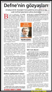 Defne’nin Gözyaşları-Milliyet-16 Temmuz 2006/Defne’s Tears – Milliyet – July 16, 2006