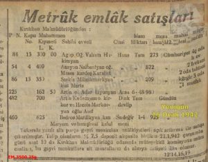 Ermenilere ait taşınmazlar satılıyor 1942