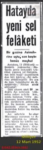 Hatay’da Sel Felaketi-Milliyet 12 Mart 1952/Flood Disaster in Hatay – Milliyet, March 12, 1952