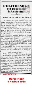 Sancakta Sıkıyönetim, Maroc-Matin, 4 Haziran 1938