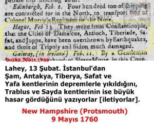 9 Mayıs 1760 Deprem Haberi