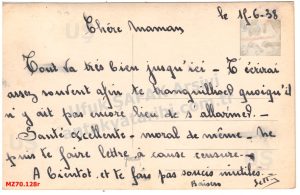 Bir Fransız Askerinin 15 Haziran 1938’de Annesine İskenderun’dan Gönderdiği Mektup