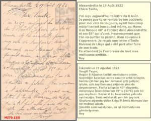 1922 Yılında Rey imzasıyla İskenderun’dan postalanmış/Posted form Alexandrette in 1922, signed By Rey