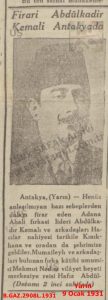 Abdülkadir Kemali Haberi-Yarın 9 Ocak 1931/Abdülkadir Kemali News – Yarın Newspaper, January 9, 1931