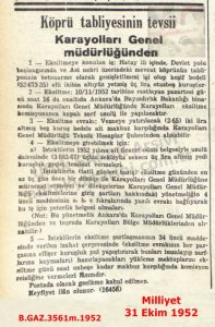 Antakya Köprüsünün Genişletilmesi-Milliyet 31 Ekim 1952/Widening of the Antakya Bridge-Milliyet, 31 October 1952