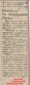 Antakya Türkleri-Son Posta 7 Temmuz 1932/The Turks of Antakya – Son Posta, 7 July 1932
