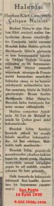 Antakya’da Hoybon Kürt Cemiyeti Faliyetleri-Son Posta 16 Eylül 1930/Activities of the Hoybun Kurdish Society in Antakya – Son Posta Newspaper, September 16, 1930