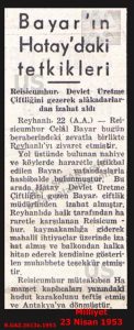 Celal BAYAR’ın Reyhanlı İncelemeleri-Milliyet 23 Nisan 1953/President Celal Bayar’s Inspections in Reyhanlı – Milliyet, 23 April 1953.