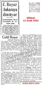 Celal Bayar’ın Hatay Ziyareti-Milliyet 11 Ocak 1952/Celal Bayar’s Visit to Hatay – Milliyet, 11 January 1952