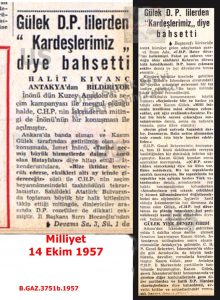 Kasım Gülek’in Antakya’da Seçim Çalışmaları-Milliyet 14 Ekim 1957/Kasım Gülek’s Election Campaign Activities in Antakya – Milliyet, 14 October 1957