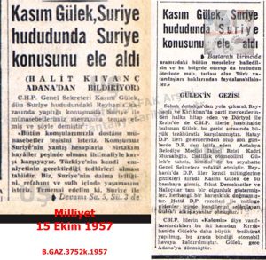 Kasım Gülek’in Antakya’da Seçim Çalışmaları-Milliyet 15 Ekim 1957/Kasım Gülek’s Election Campaign Activities in Antakya – Milliyet, 15 October 1957