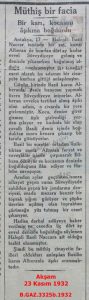 Samandağı’nda Cinayet-Akşam 23 Kasım 1932/Murder in Samandağı – Akşam Newspaper, 23 November 1932
