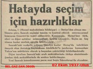 Hatay’da Seçim Hazırlıkları-Ulus-2 Ekim 1937/Election Preparations in Hatay – Ulus Newspaper – 2 October 1937