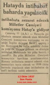 Sancak Seçimler-Son Posta-12 Ekim 1937/Elections in the Sanjak — Son Posta Newspaper, 12 October 1937
