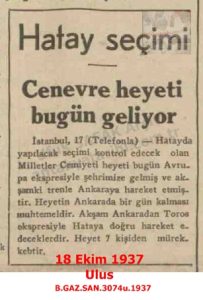 Hatay’da Seçim Hazırlıkları-Ulus-18 Ekim 1937/Election Preparations in Hatay – Ulus Newspaper – 18 October 1937
