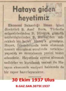 Hatay’a Giden Türk Heyeti-Ulus-30 Ekim 1937/The Turkish Delegation Going to Hatay – Ulus Newspaper – 30 October 1937