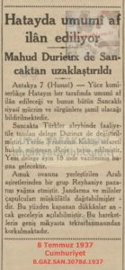 Hatay’da Genel Af-8 Temmuz 1937 Cumhuriyet/General Amnesty in Hatay – Cumhuriyet, 8 July 1937