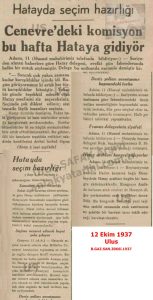İskenderun Sancağında Seçim Hazırlığı-Ulus-12 Ekim 1937/lection Preparations in the Sanjak of Alexandretta — Ulus Newspaper, 12 October 1937