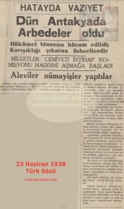 Antakya’da Olaylar ve Zeki Arsuzi-Türk Sözü 23 Haziran 1938/Events in Antakya and Zeki Arsuzi – Türk Sözü Newspaper, 23 June 1938