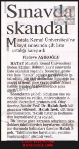 Mustafa Kemal Üniversitesi’nde Skandal-1 Ekim 1996-Milliyet/Scandal at Mustafa Kemal University — 1 October 1996 — Milliyet