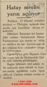 Hatay Meclisi Açılıyor-1 Eylül 1938-Türk Sözü/“The Hatay Assembly Opens” — 1 September 1938 — Türk Sözü